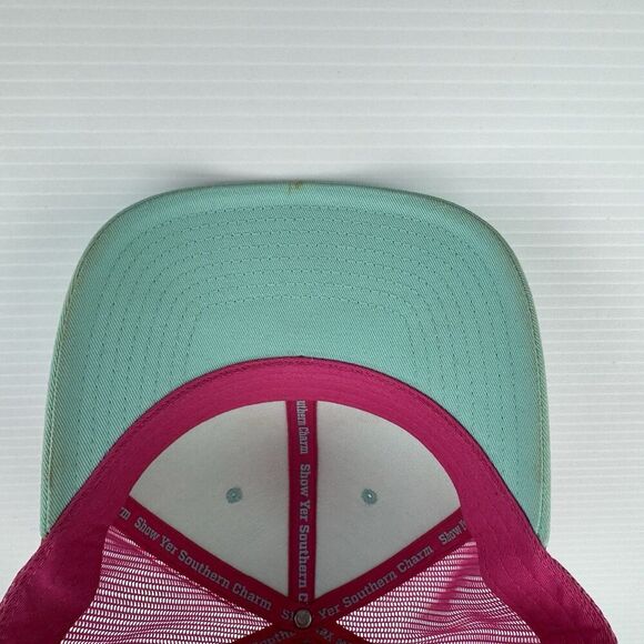 Southern Charm Hat Trucker Cap Aqua Pink Mesh Snapback Distressed Patch OSFM - Picture 6 of 8